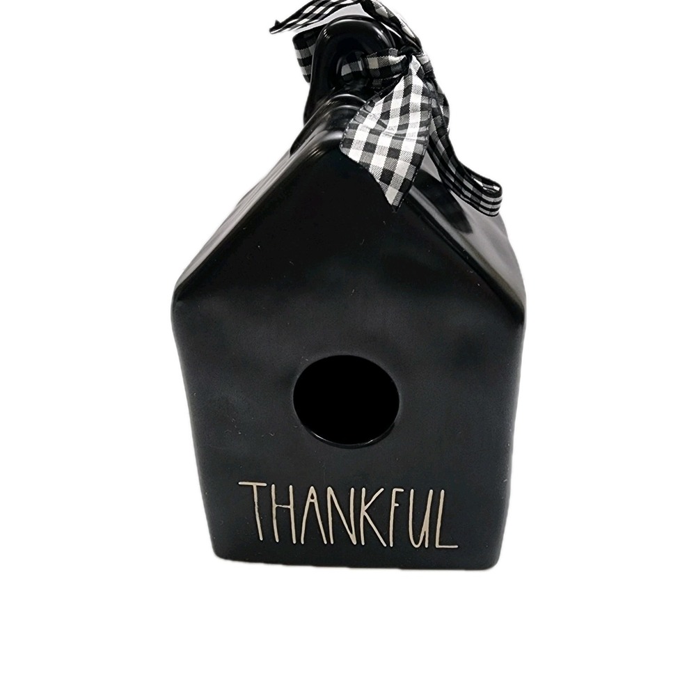 Rae Dunn Artisan "Thankful" Unique Black‎ Ceramic Birdhouse By Magenta.